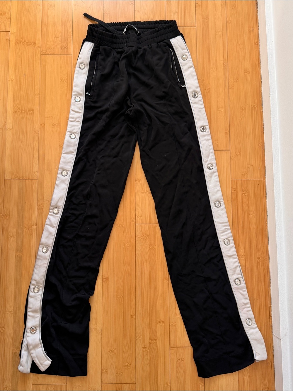 Alessandra Rich Black Elastic Waist Track Pants with Drawstring